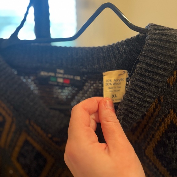 Vintage 90s Grandpa Sweater Geometric Knit Pullover - The Italian Sweater Co. XL - Picture 2 of 11